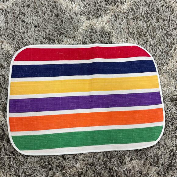 Striped Placemats Round Corners Set of 3 Rainbow Green Striped Picnic Retro - Picture 4 of 8
